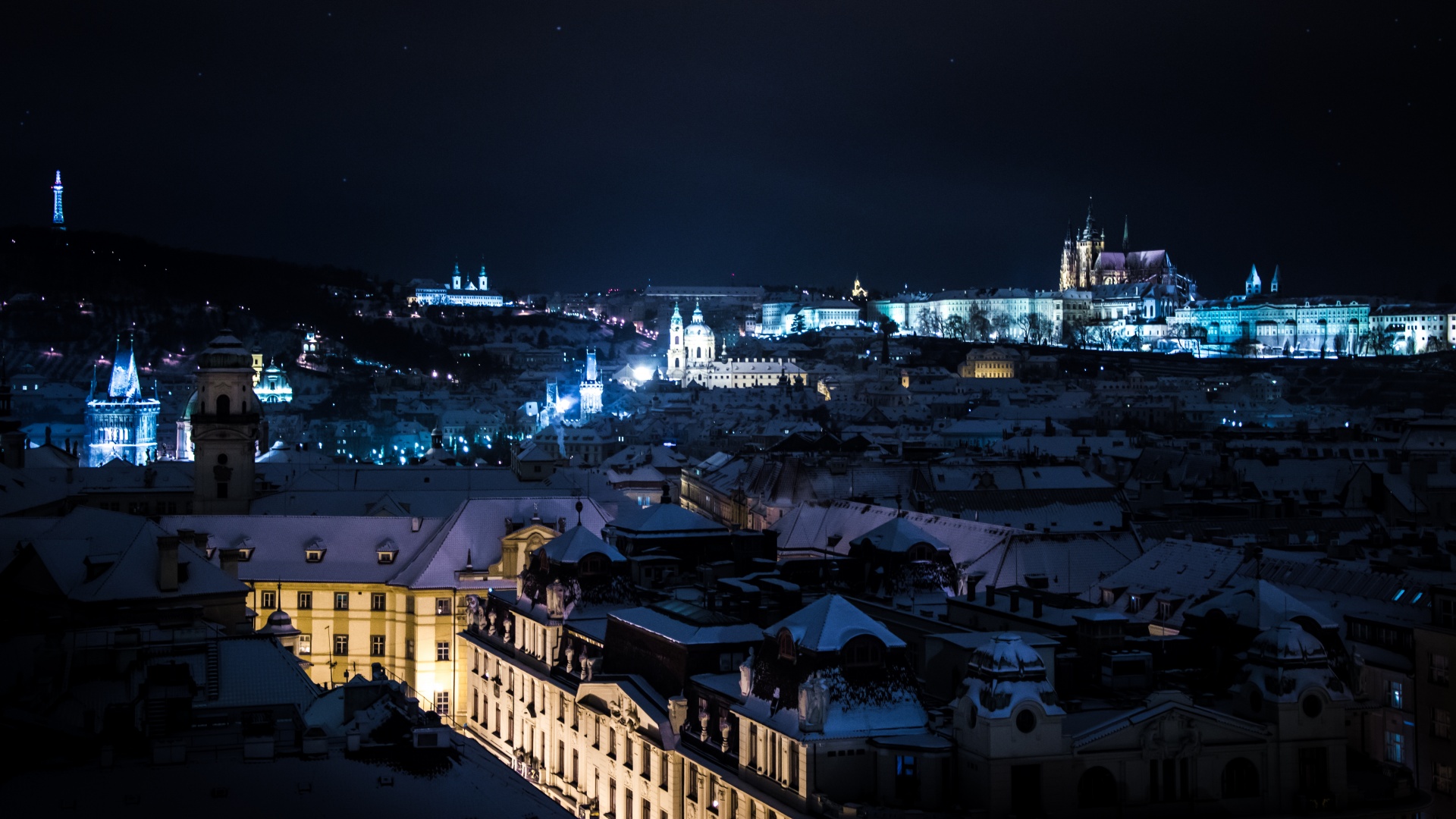 Photo Of Prague Night Winter Snow Lights From