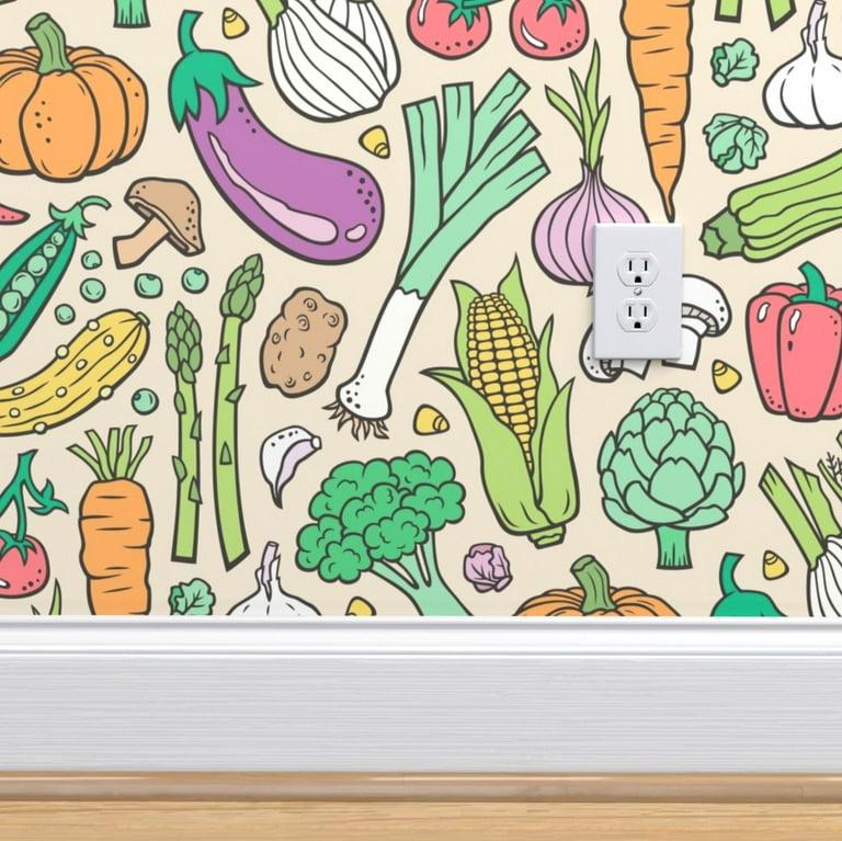 Mercial Grade Wallpaper Swatch Vegetables Food Doodle Light