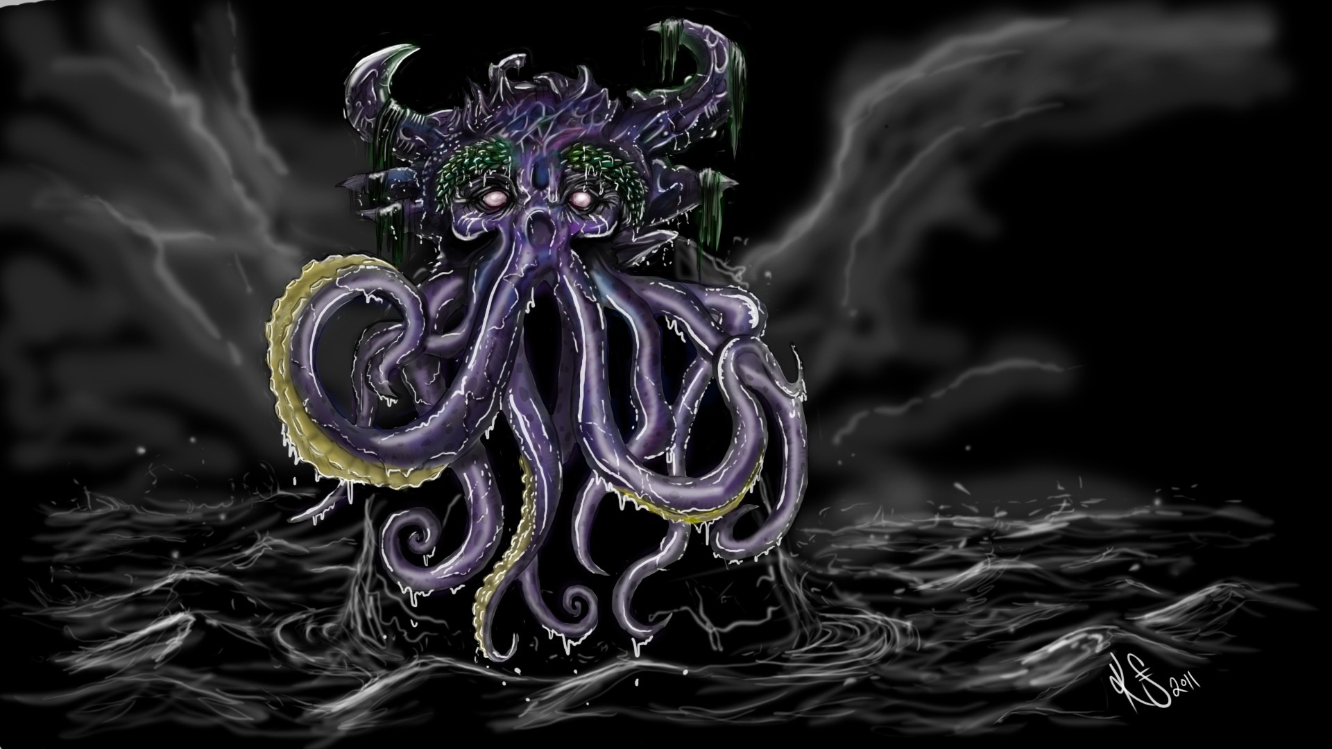 Sea Clouds Octopus Art Monster Ocean Background Creature