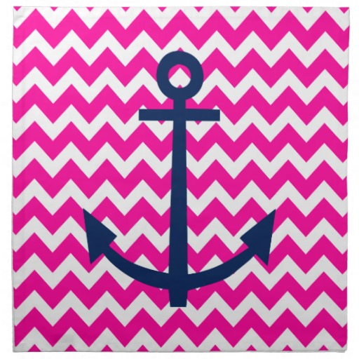 Anchor Chevron Nautical Pink And Navy Cloth Napkins