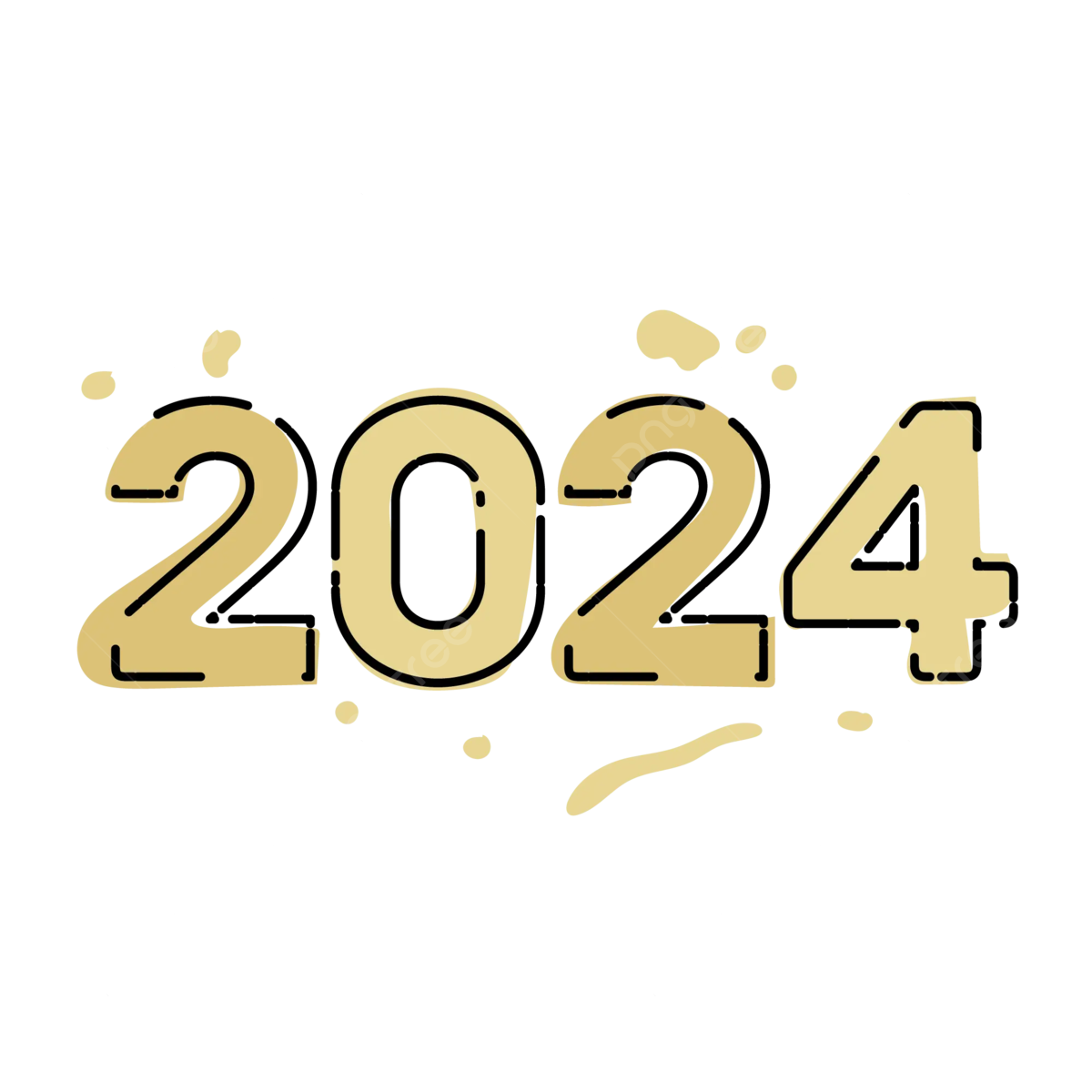 Gold 2024 text on a black background. Festive and aesthetic wallpaper for New Year celebrations