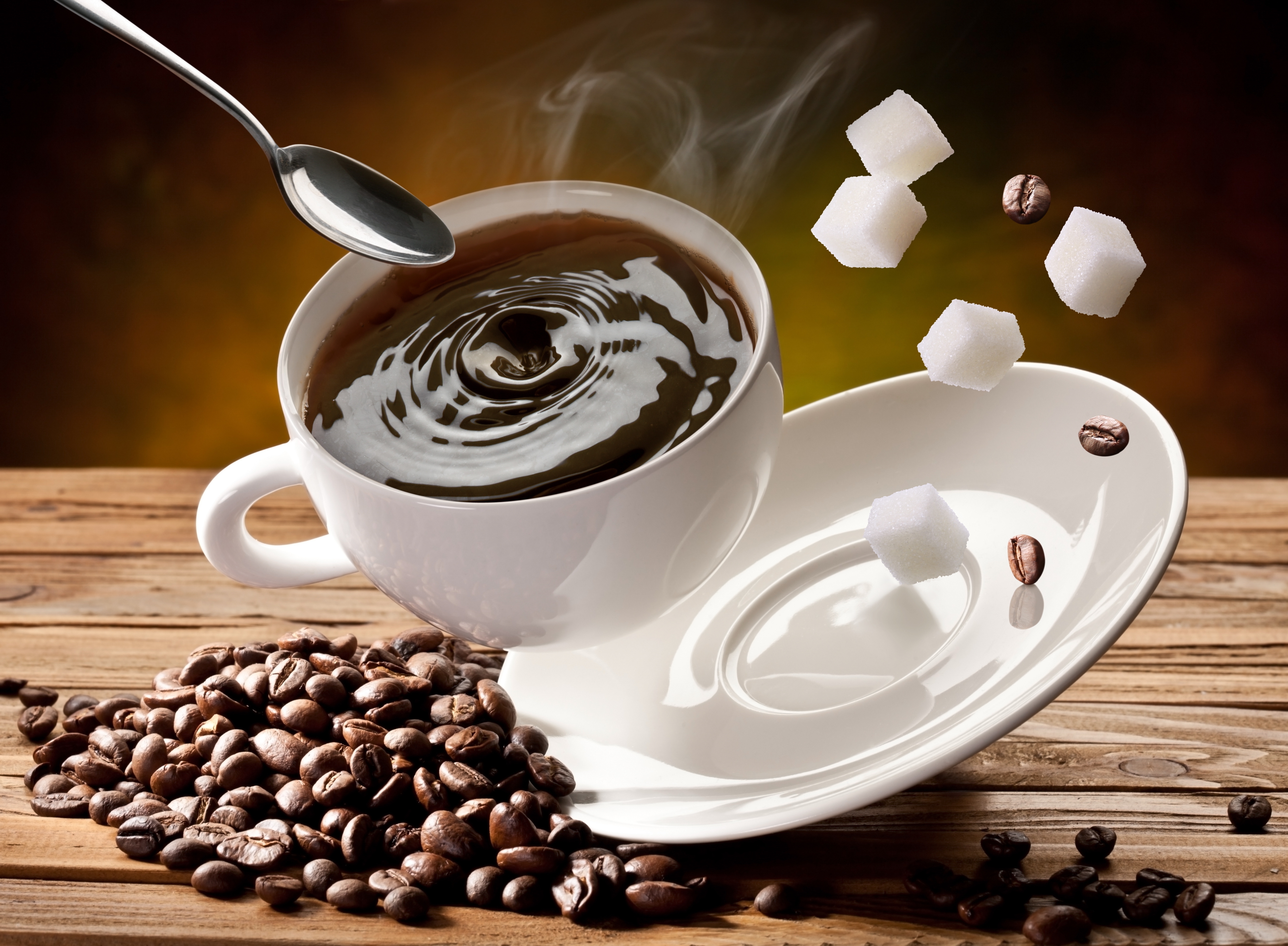 Wallpaper Coffee Cup Flying Grains HD Background