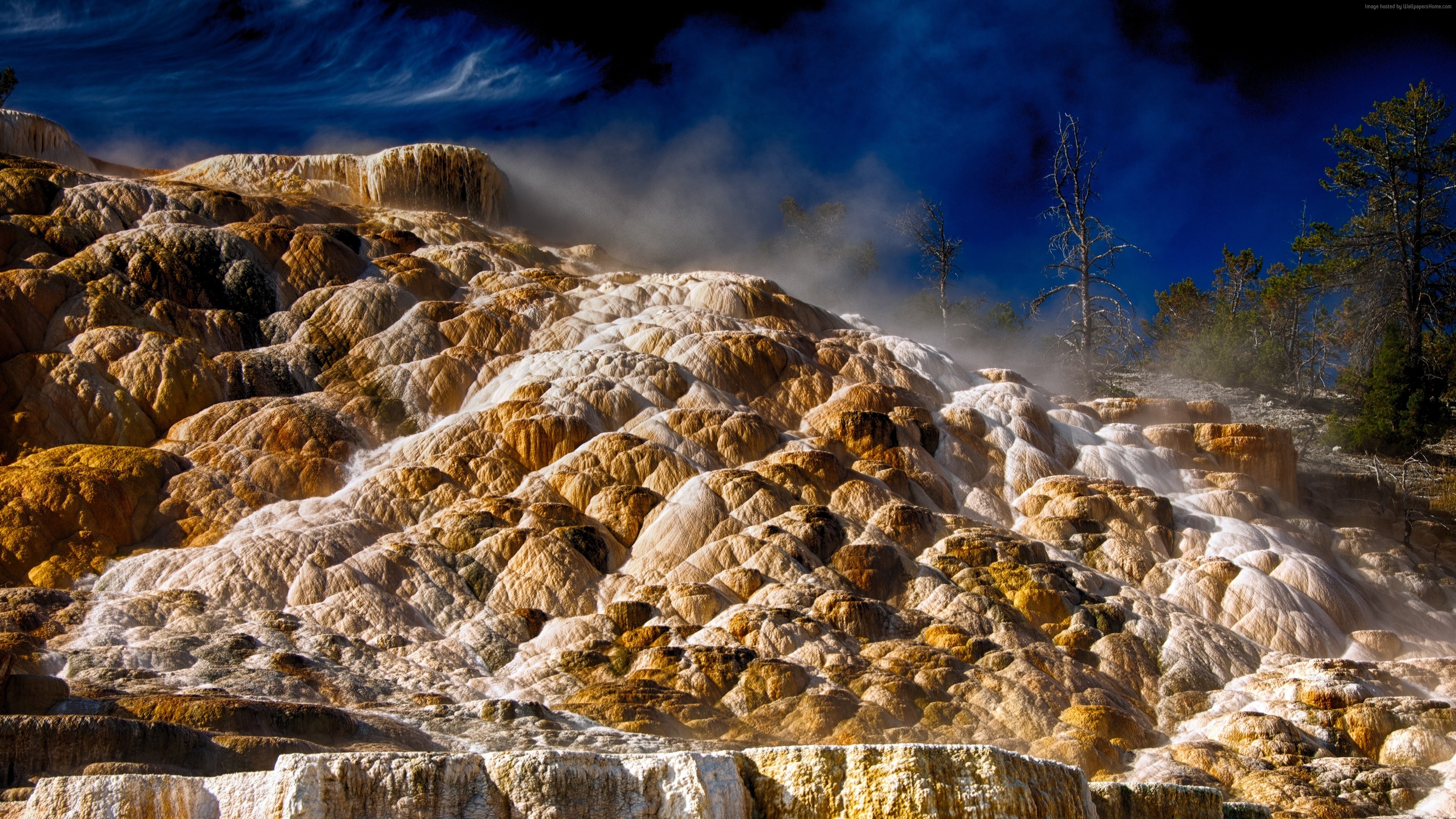 Mammoth Hot Springs Wallpaper Nature Mountains