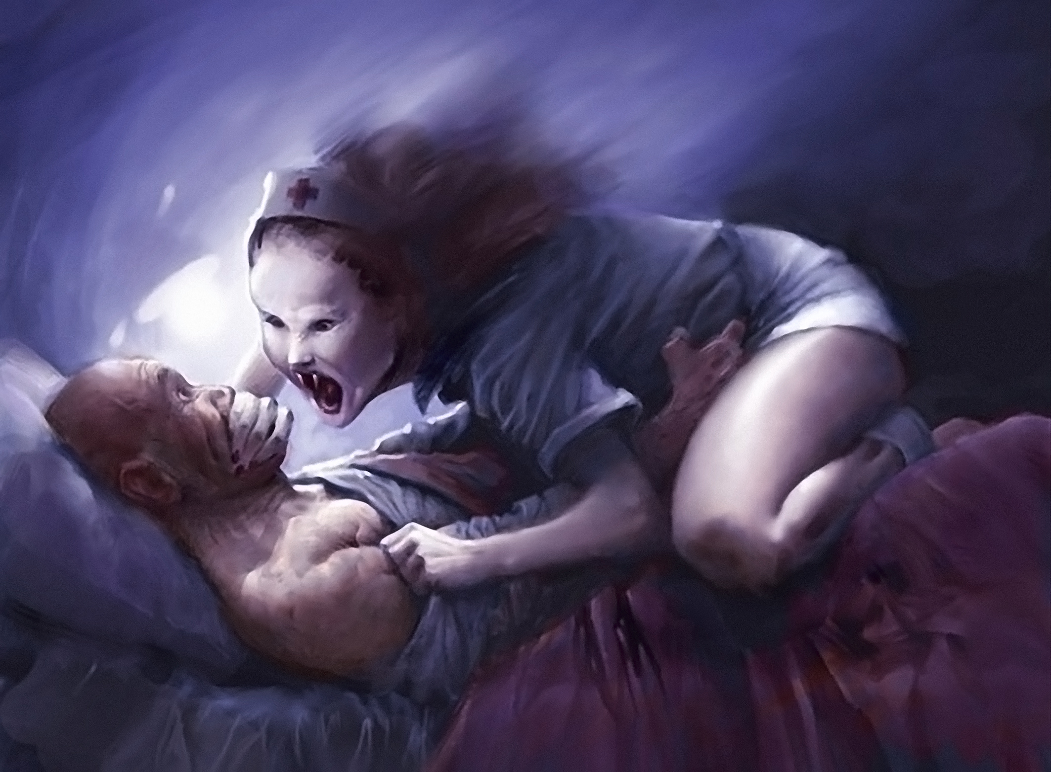 Wallpaper drawing man dream nightmare nurse witch bed wallpapers