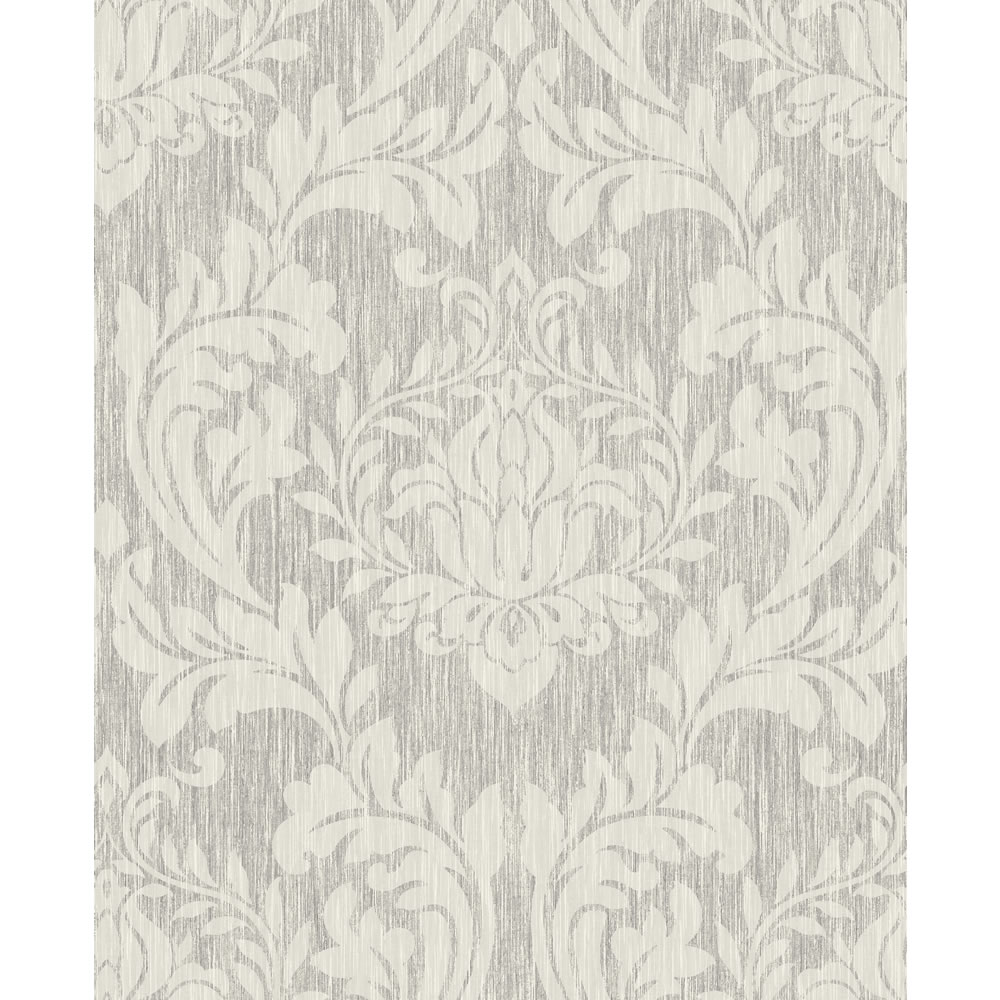 Wilko Best Damask Silver And White Wallpaper At