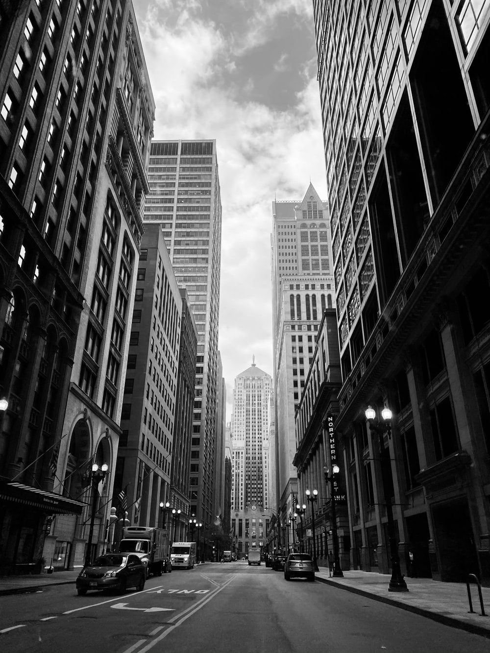 Grayscale Photo Of City Buildings Chicago Image On