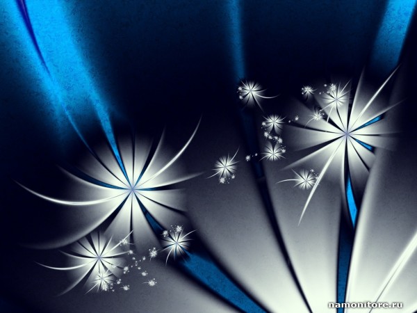 White Flowers On A Dark Blue Background Drawed 3d