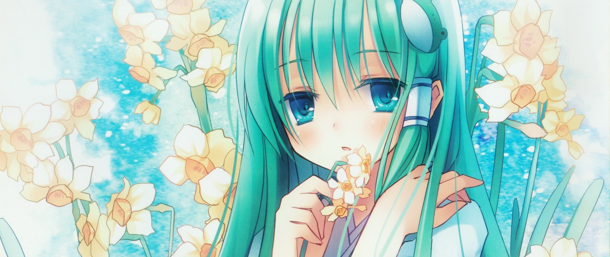 Wallpaper Anime Girl Hair Long Flower Narcissus Eye