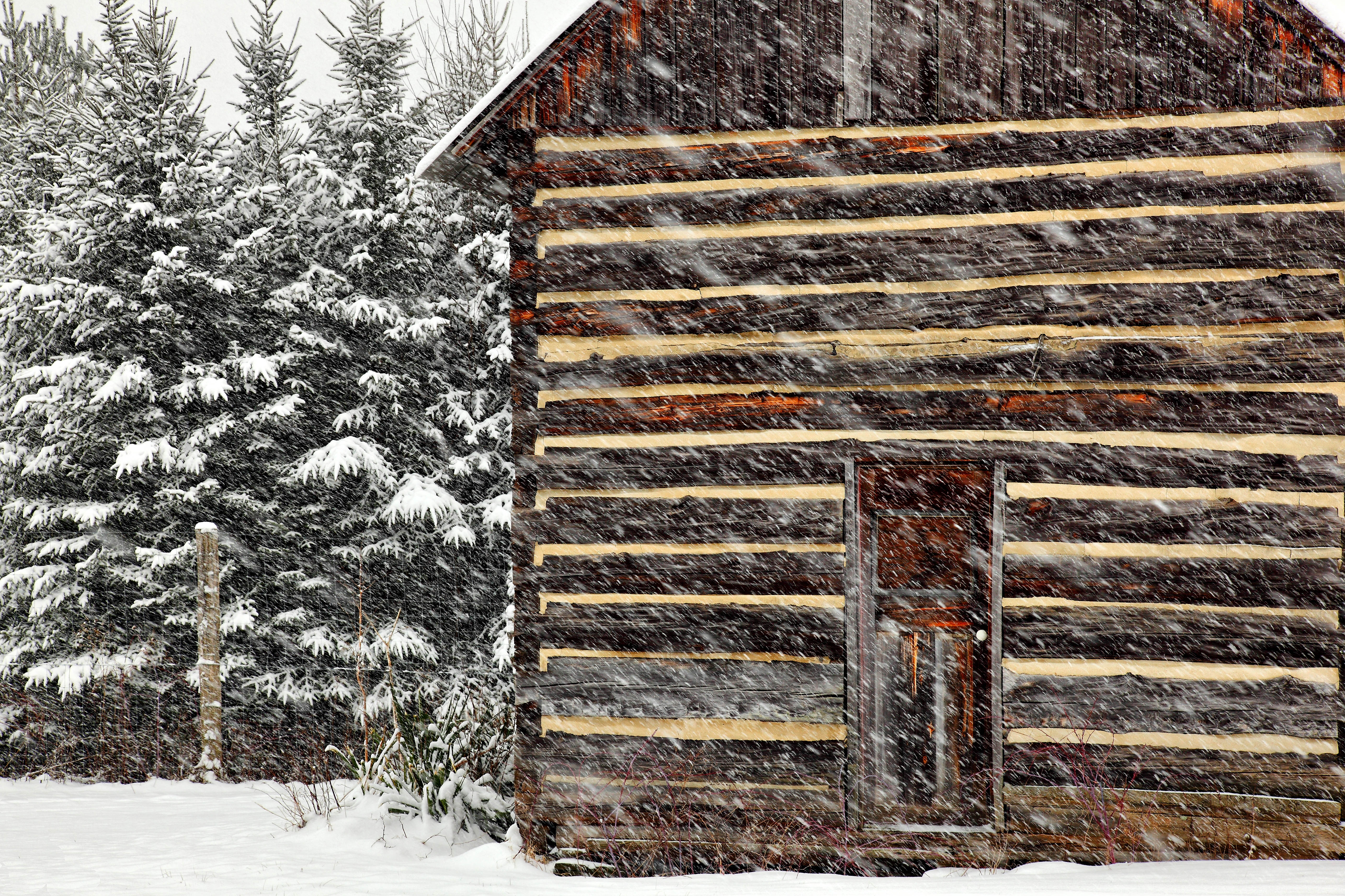 Rustic Country Cabin Snow Storm Jpg