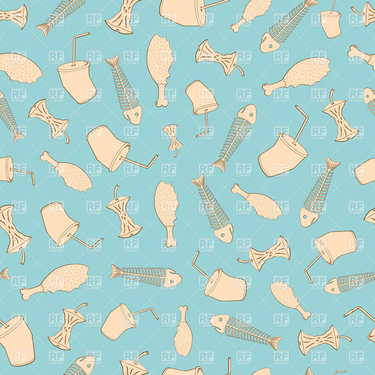 Seamless Background With Food Leavings Fishbone Core Of Apple