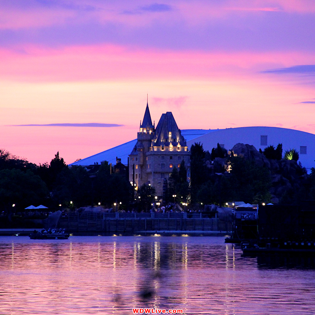 Pink Sunset Over Epcot S Canada Pavilion iPad Wallpaper
