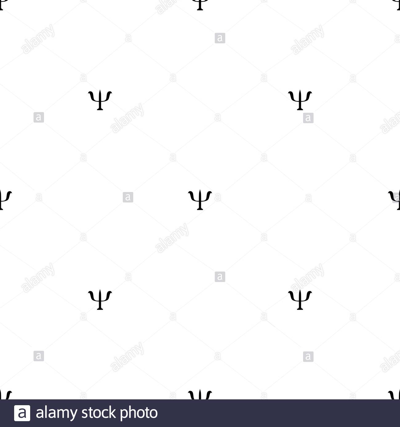 Black Greek Letter Psi Seamless Pattern On White Background