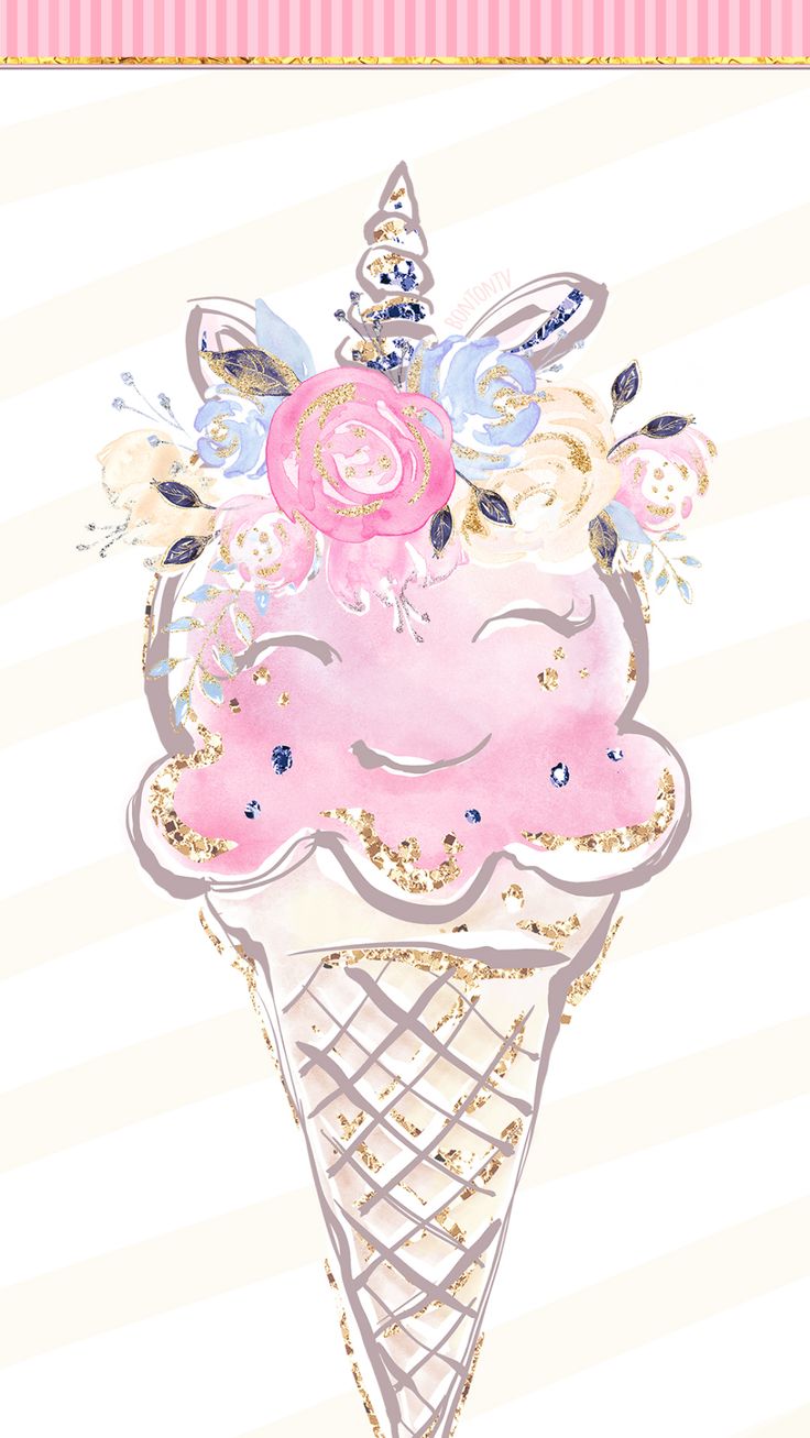 Phone Wallpapers HD Cute Unicorn Ice Cream Pink Glittery Gold