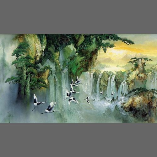 Chinoiserie Birds And Waterfall Mural Wallpaper Part Animal