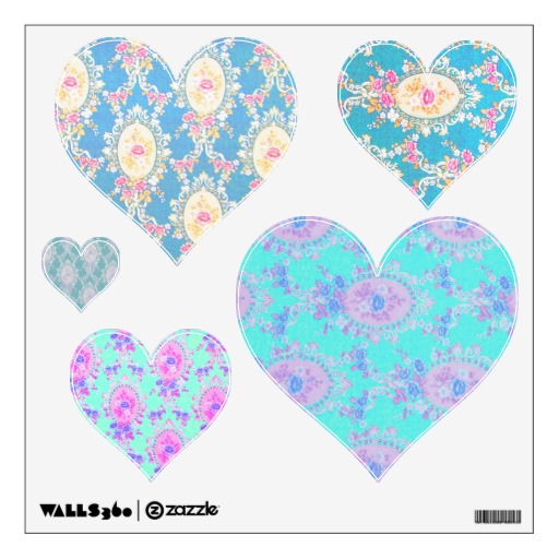 Blue Pink Purple Floral Victorian Wallpaper Hearts Wall Sticker