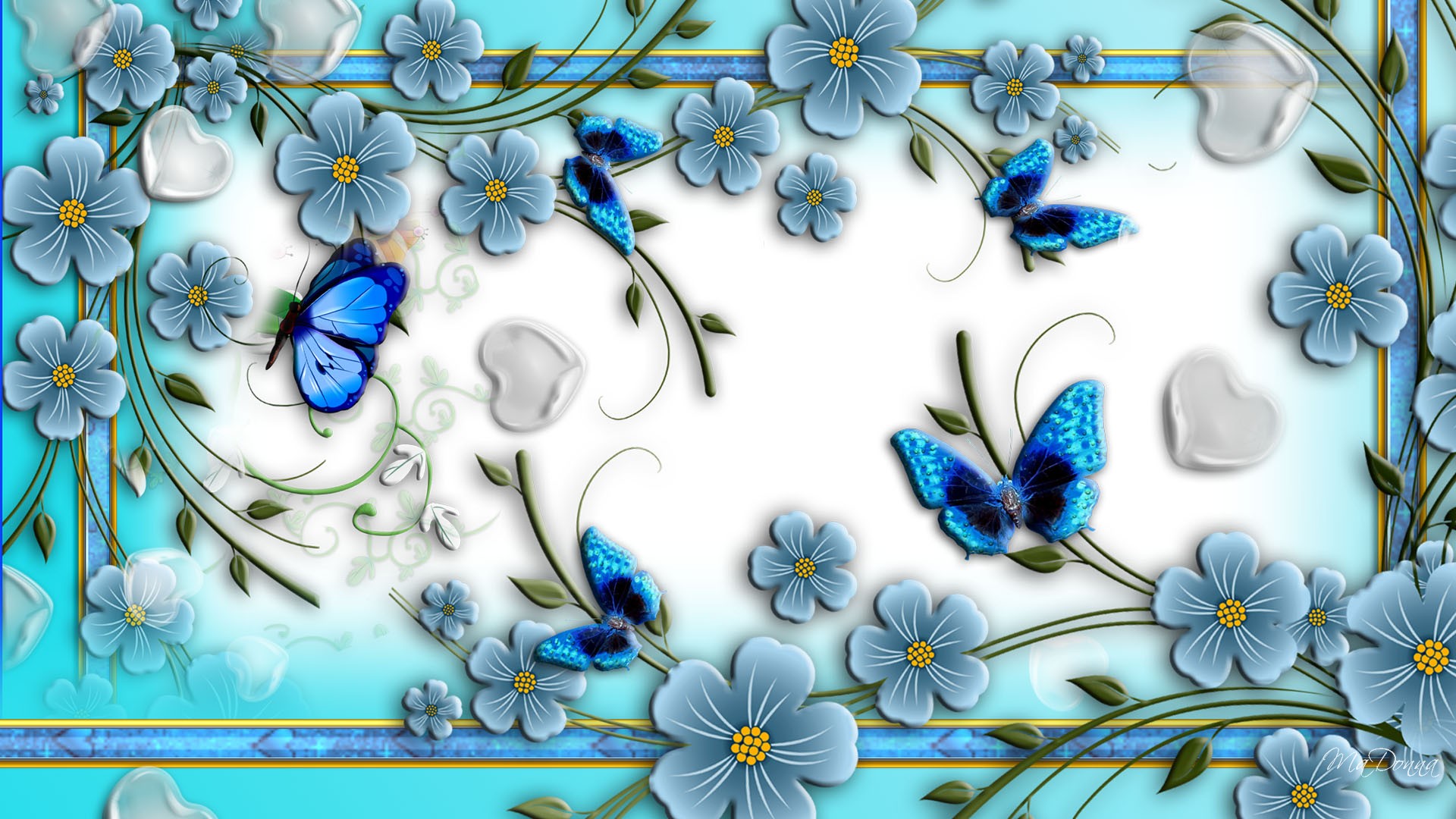 Download Free Blue Butterflies On Abstract Flowers HD Wallpapers