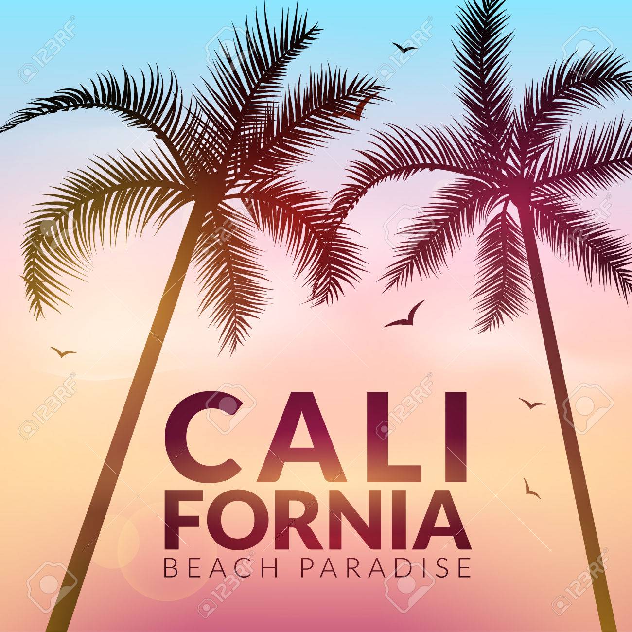 California Background With Palm Vector Background Beach Summer