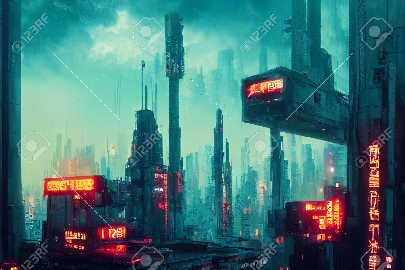 Cyberpunk Streets Illustration Futuristic City Dystoptic Artwork