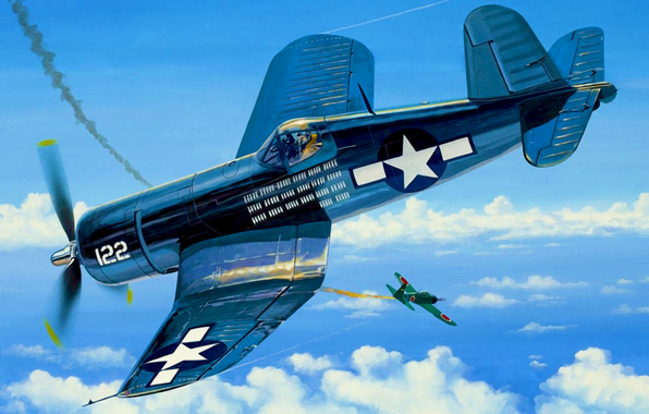 Wallpaper Vought F4u Corsair Ww2 War Art Painting Aviation