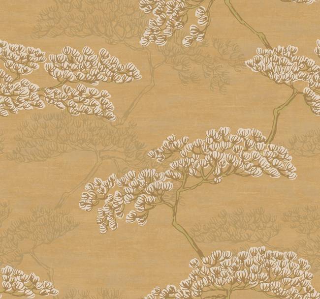 Designer Art And Crafts Asian Trees On Gold Background