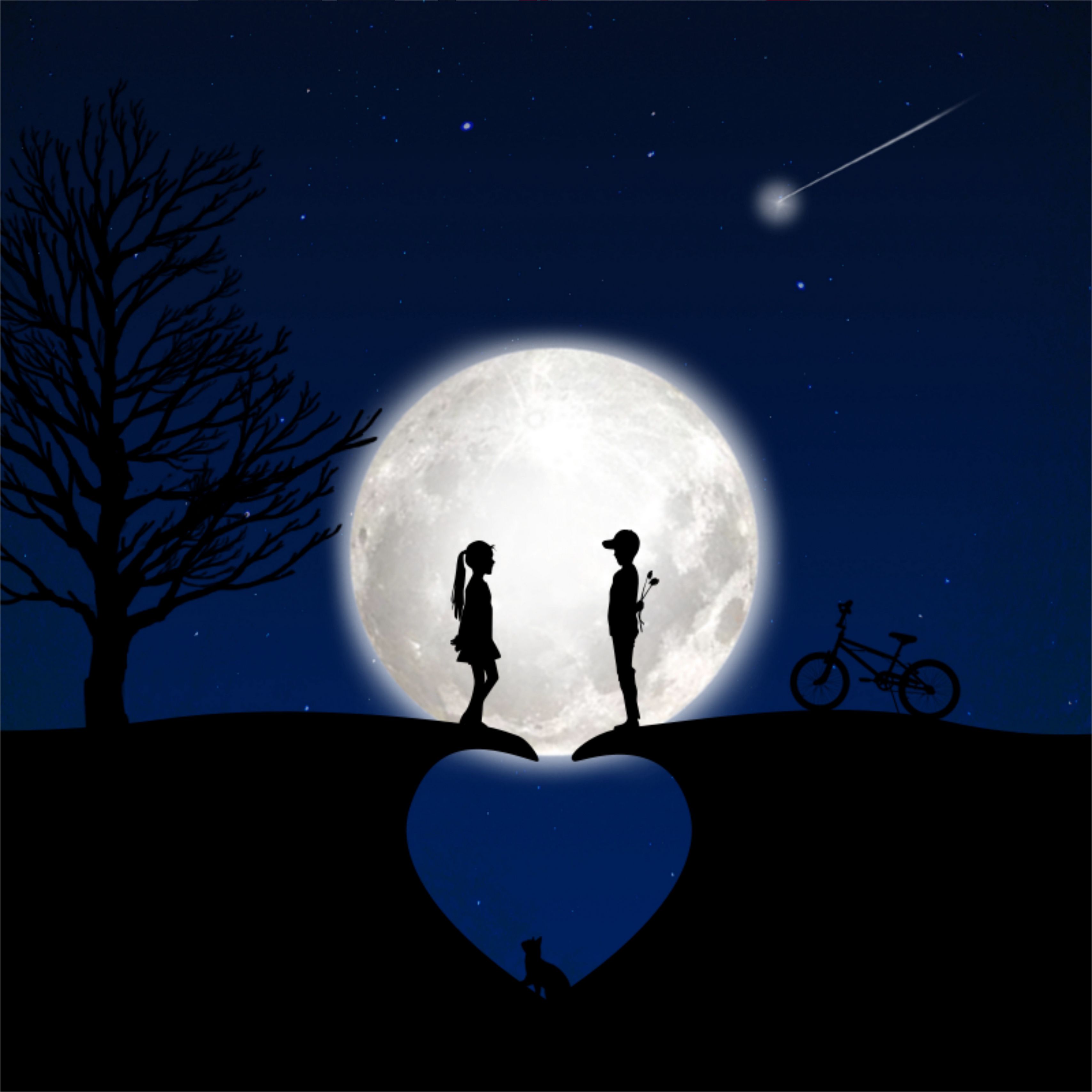 Wallpaper Children Silhouettes Love Moon