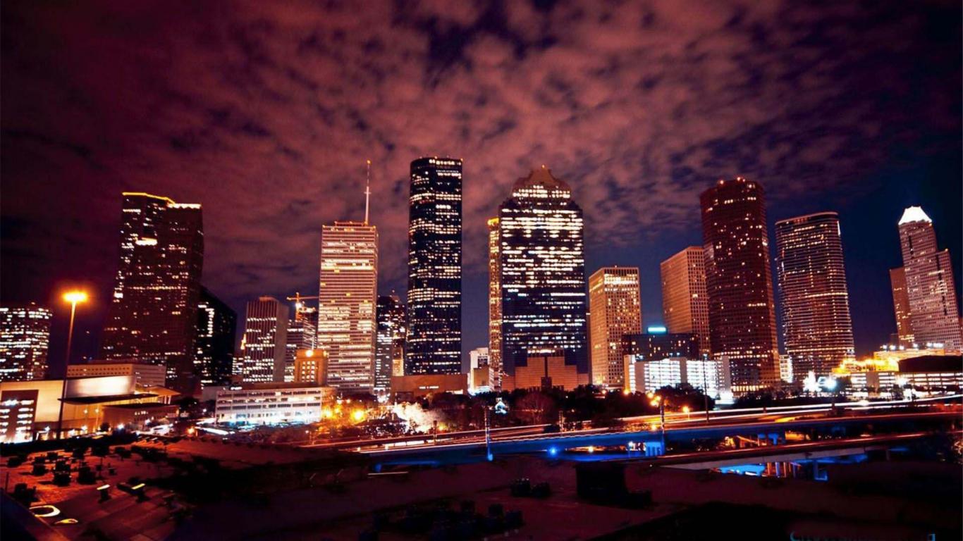 Houston Skyline City At Night Photo Fine Wallpaper