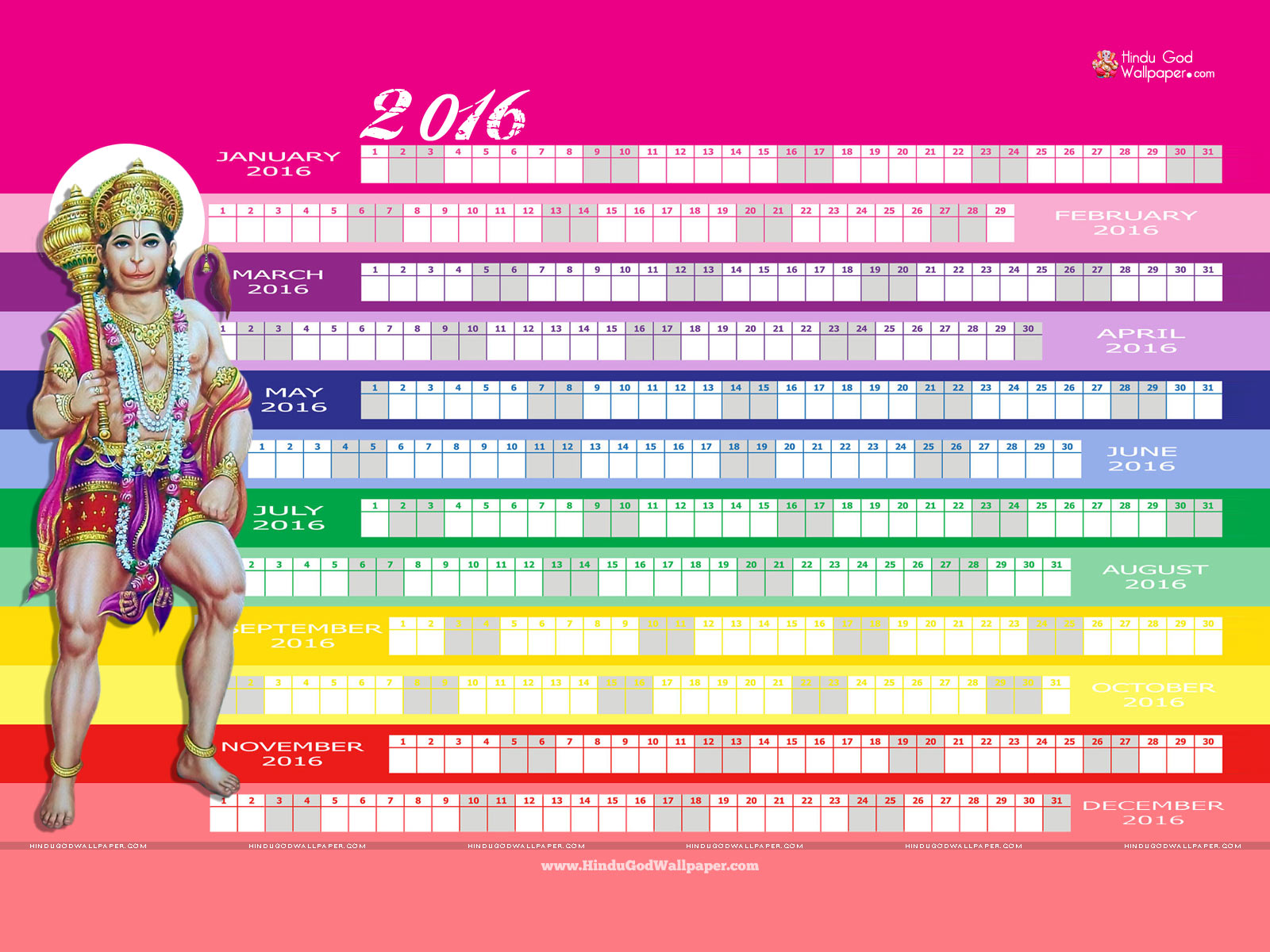 Desktop Wallpaper Calendar 2016 Free Download