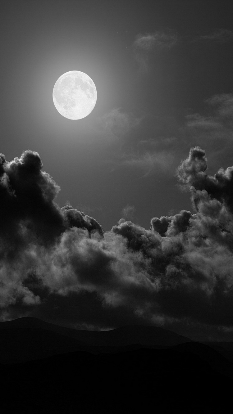 Black And White iPhone Wallpaper For Full Moon Night