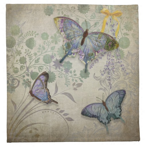 Modern Vintage Wallpaper Floral Design Butterflies Cloth Napkin