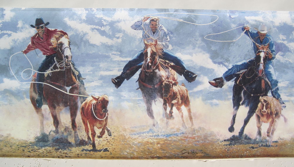 Cowboys Calf Roping Rodeo Western Wallpaper Border Blue
