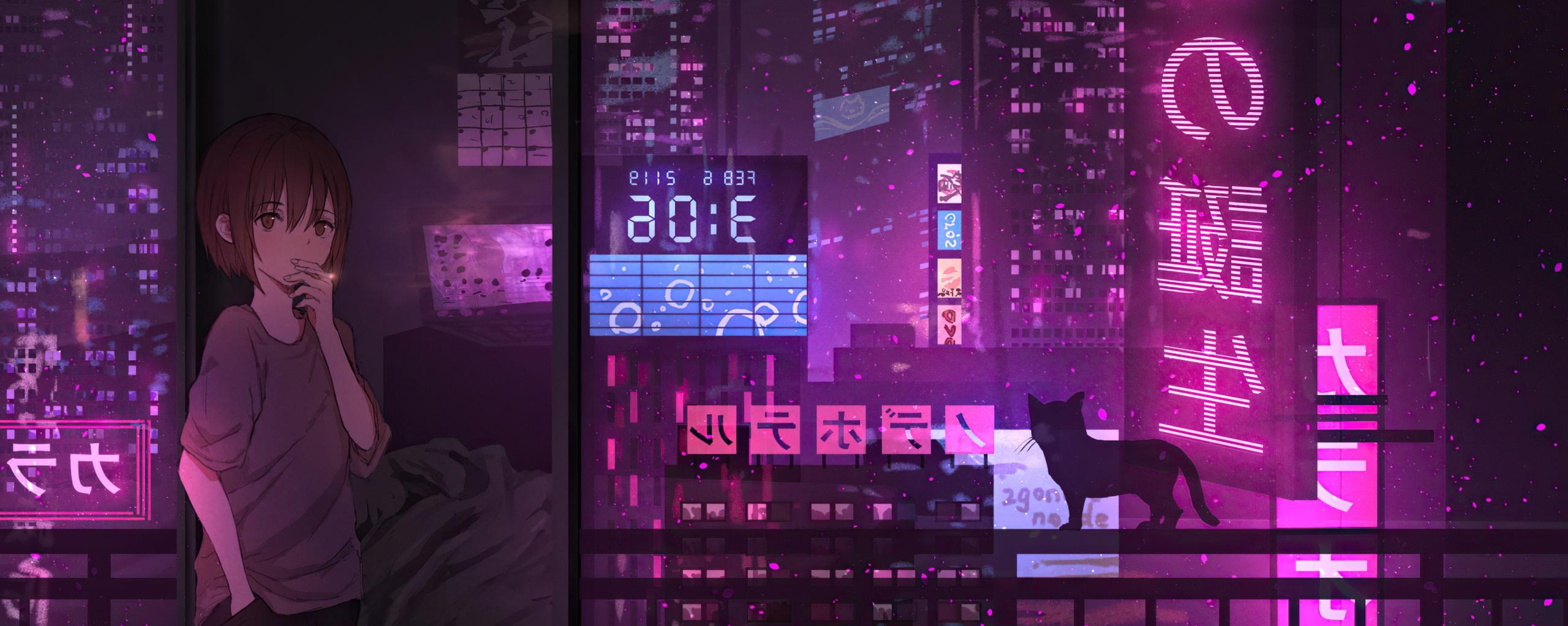 Wallpaper 4k Anime Girl City Night Neon Cyberpunk
