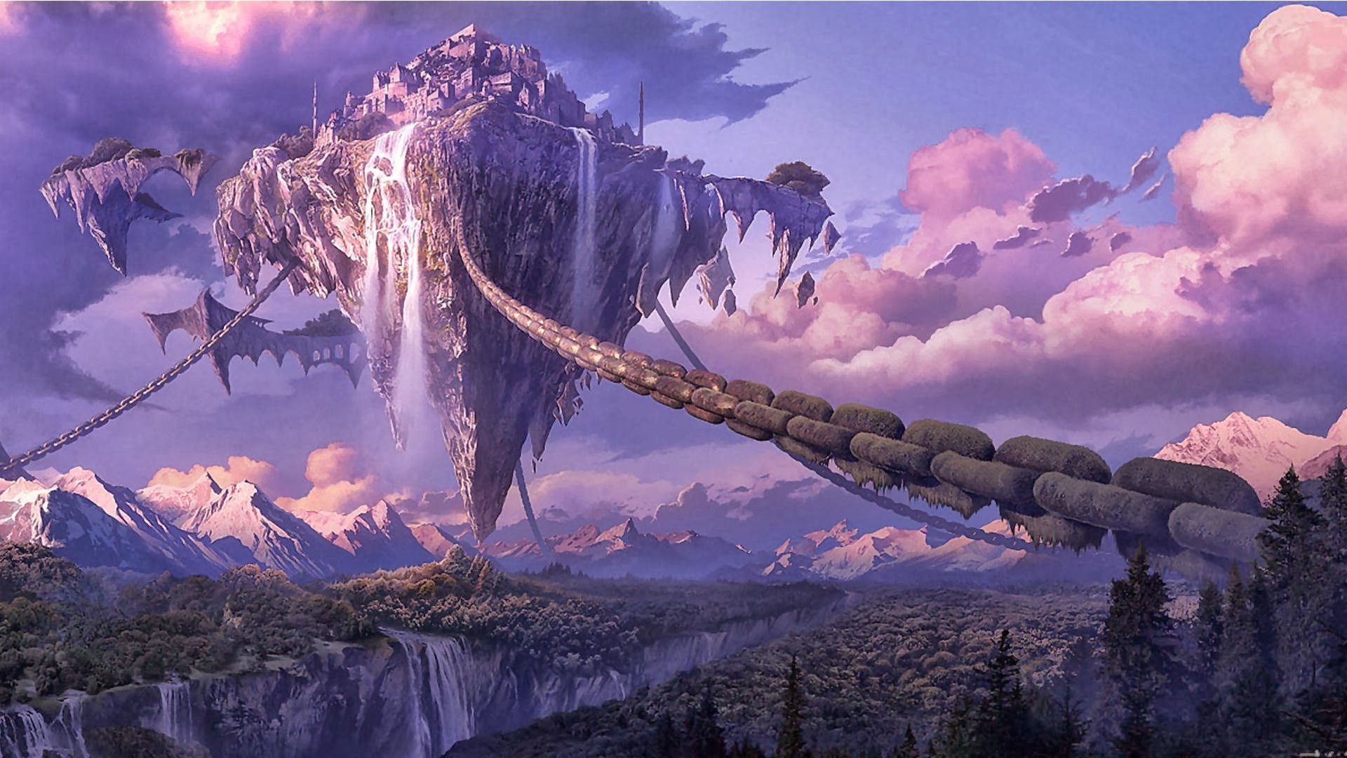 fantasy Art Artwork Digital Art Chains Waterfall Forest