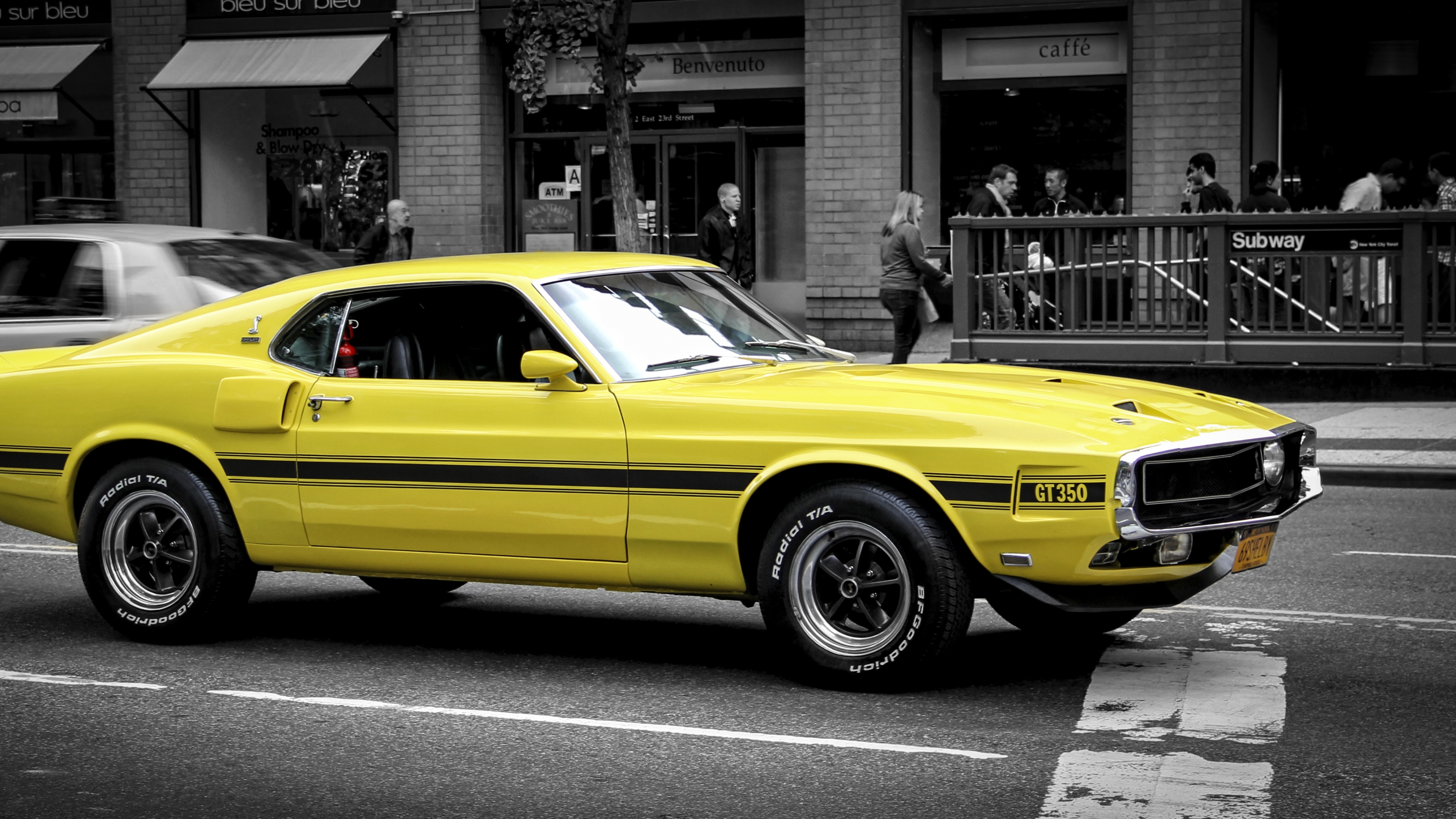 Wallpaper Ford Mustang Gt Muscle Car Yellow Side 4k