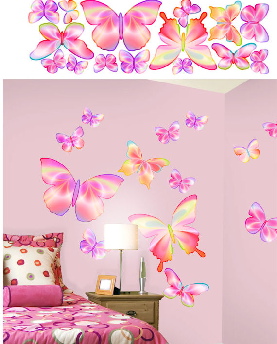 Fluttering Butterfly Pink Peel and Stick Stickers   Wall Sticker
