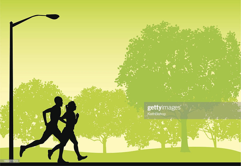 Interracial Couple Jogging In Park Background High Res Vector