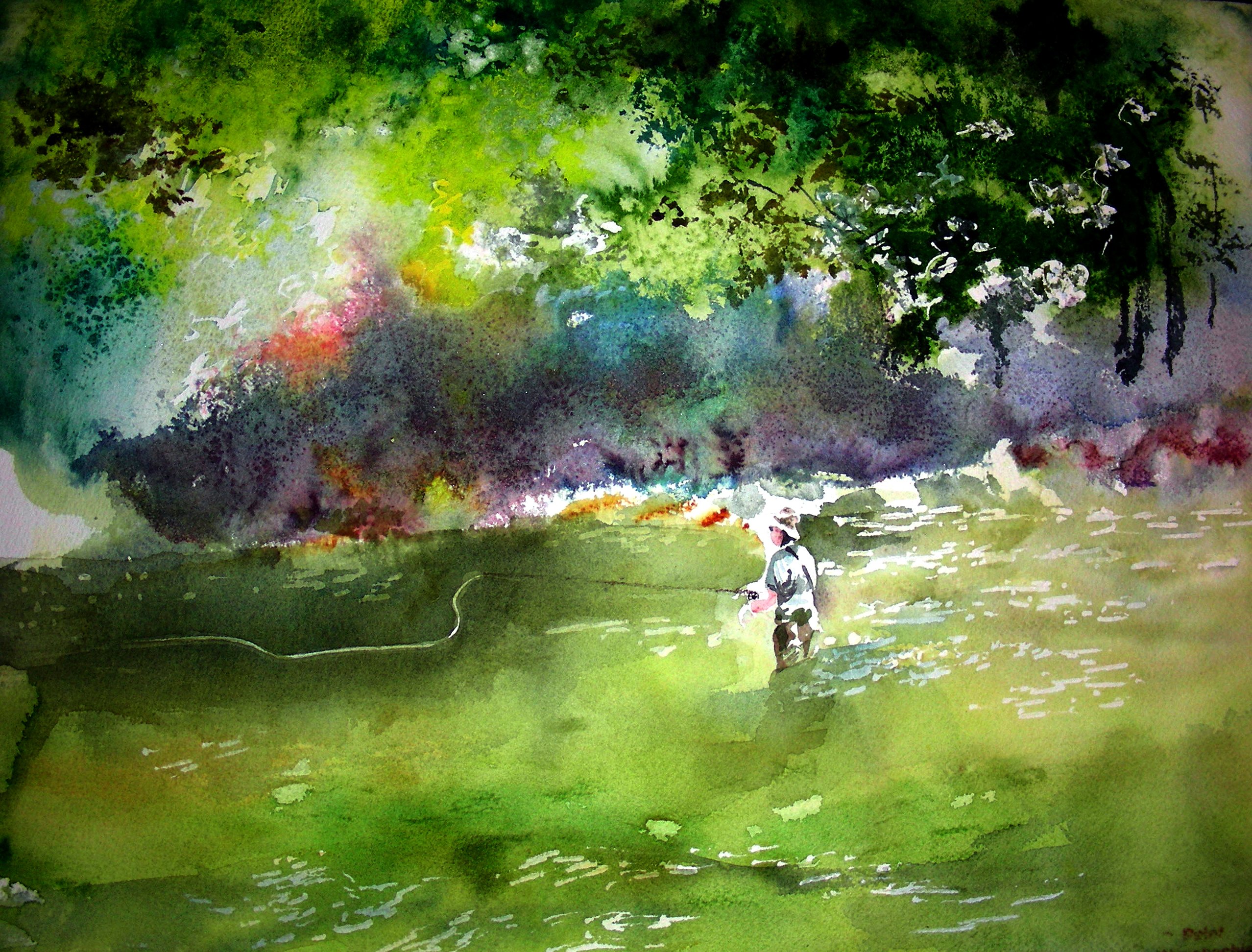 Fishing Fish Sport Water Fishes River Artwork Mood Painting Wallpaper