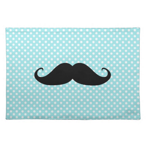 Funny Mustache On Cute Blue Polka Dot Background Place Mat