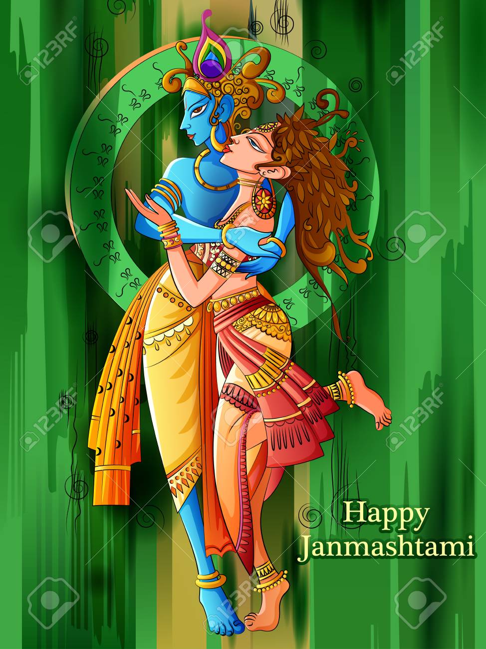 Lord Krishna Playing Bansuri Flute With Radha On Happy Janmashtami