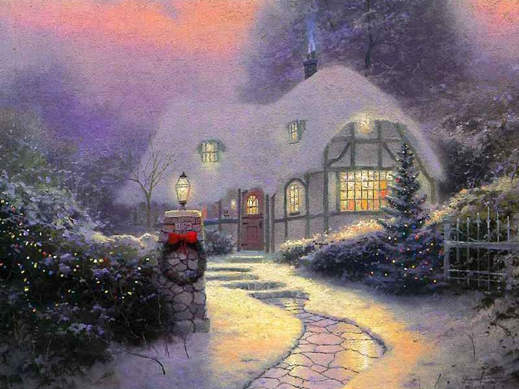 Snowy Cottage Christmas Wallpaper