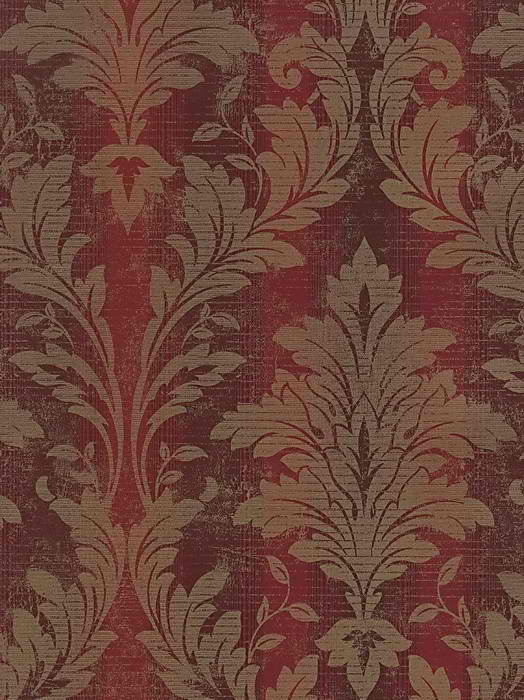 Deep Red Acanthus Damask Wallpaper Traditional