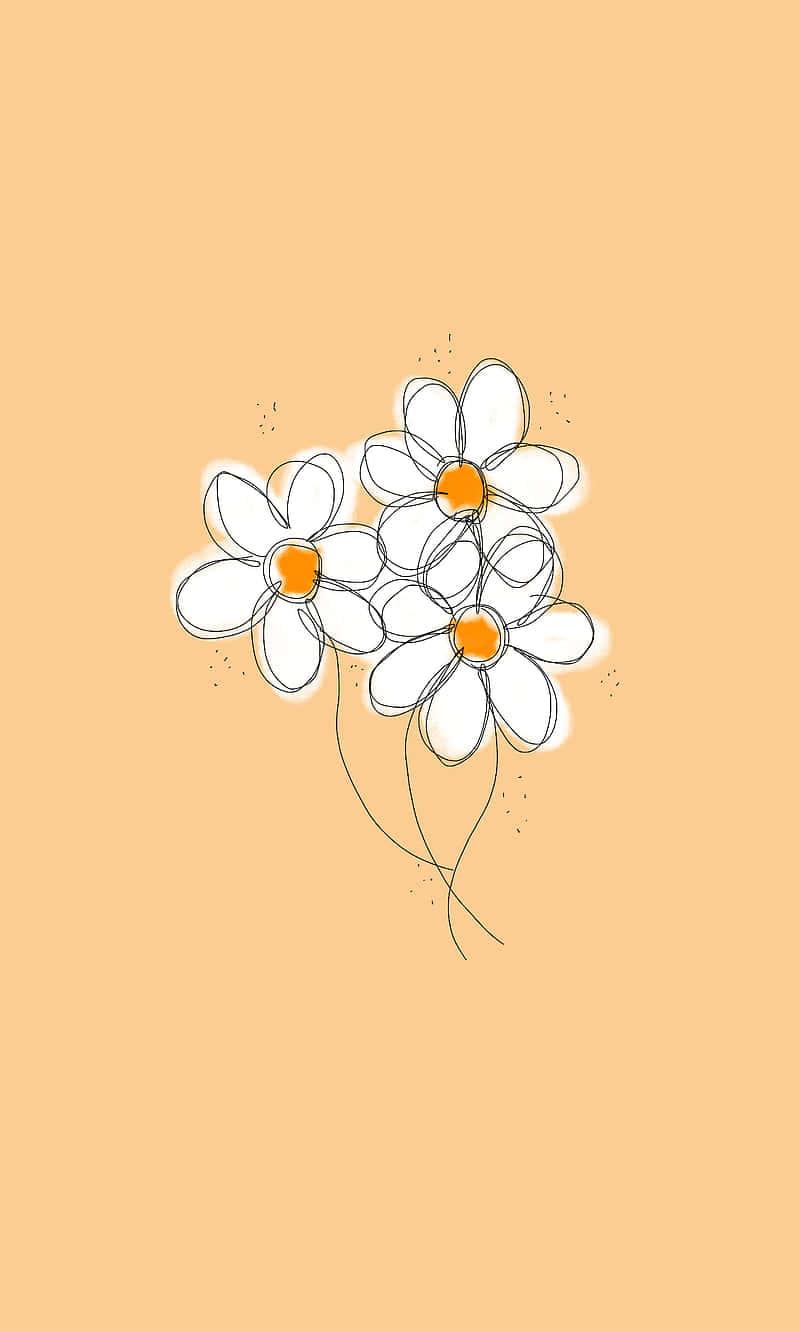 Cute Daisy Flowers Drawing Beige Background Wallpaper