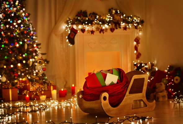 Wallpaper sledge new year christmas christmas tree candle lights