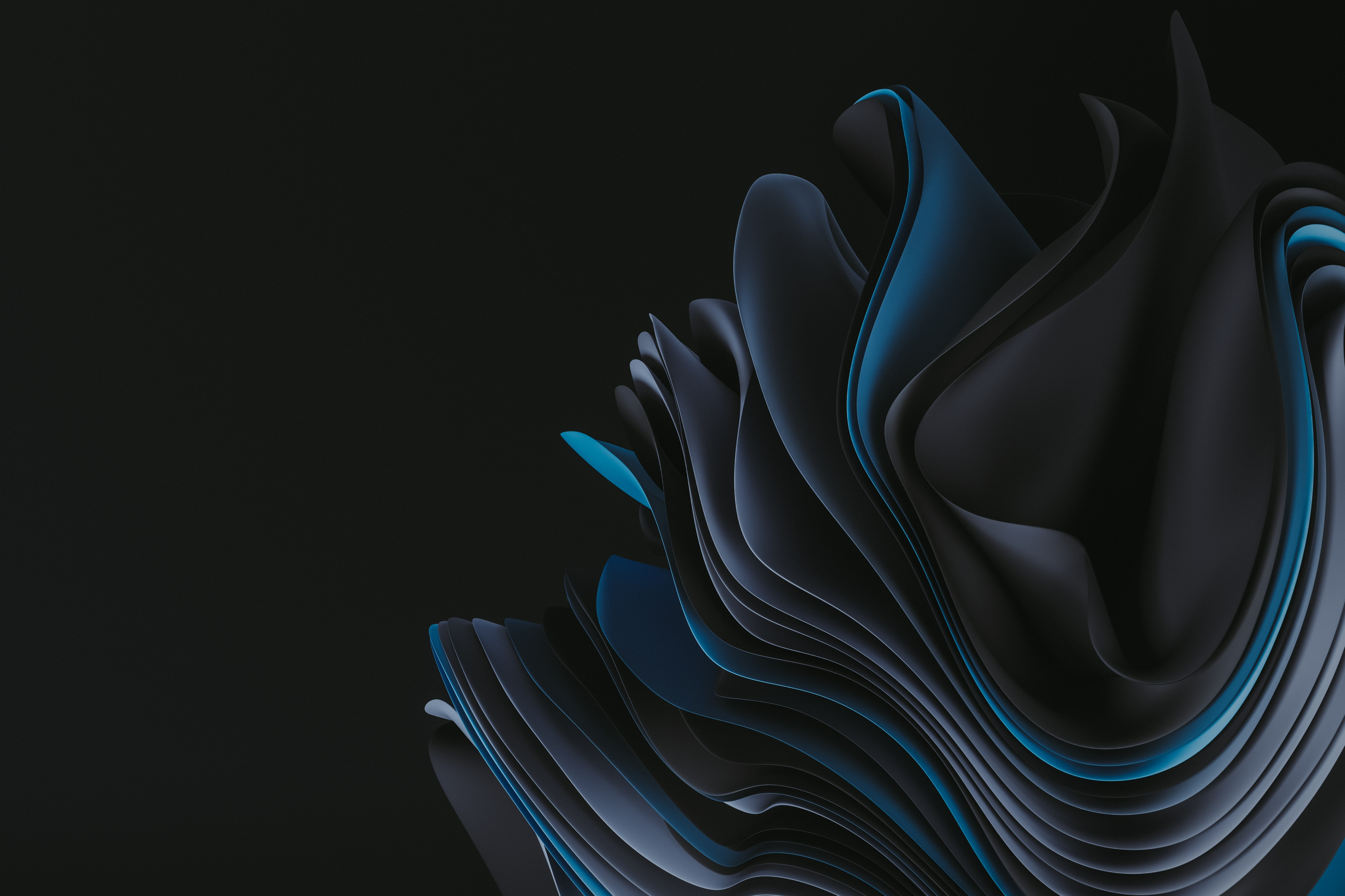 Abstract 4K Windows Wallpaper: Dark and Light Blue Waves on Black Background