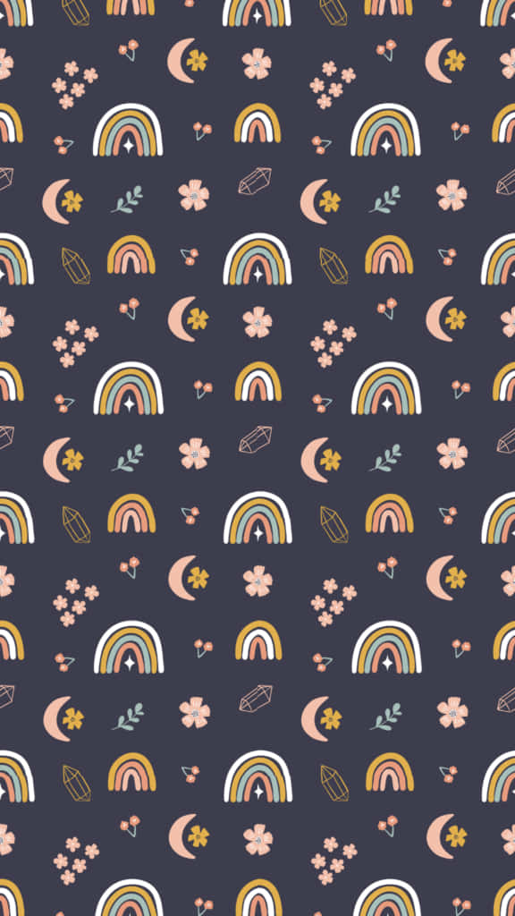 A Rainbow And Cloud Pattern On Dark Wallpaper