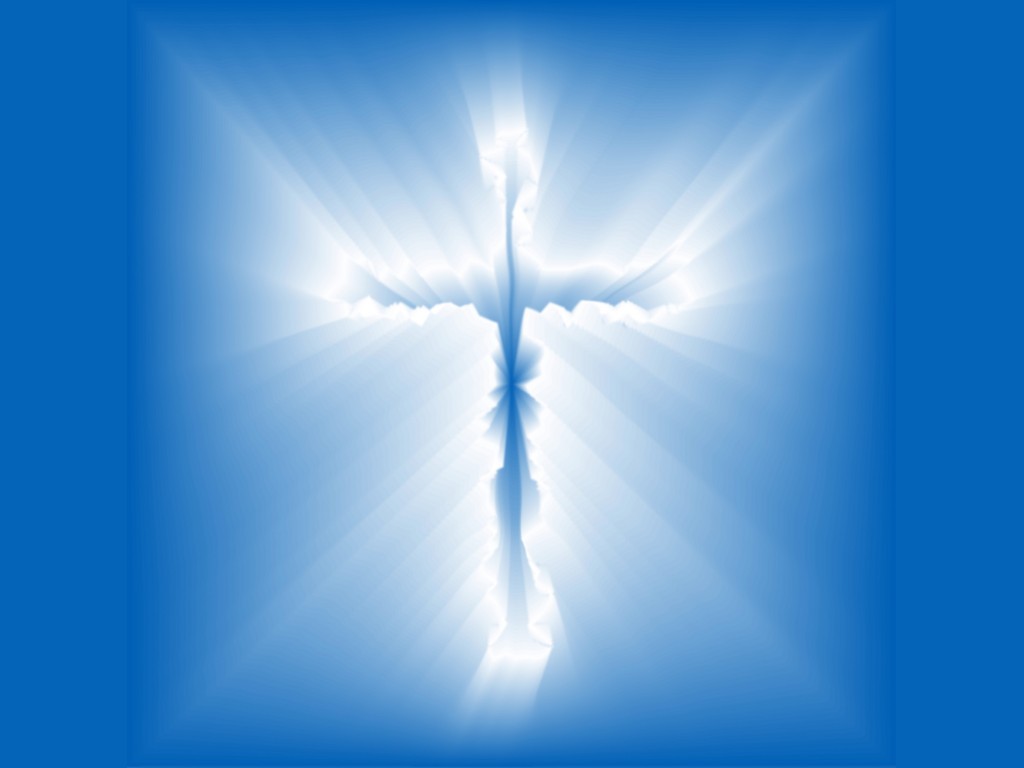 White Cross with blue color background religious wallpaper