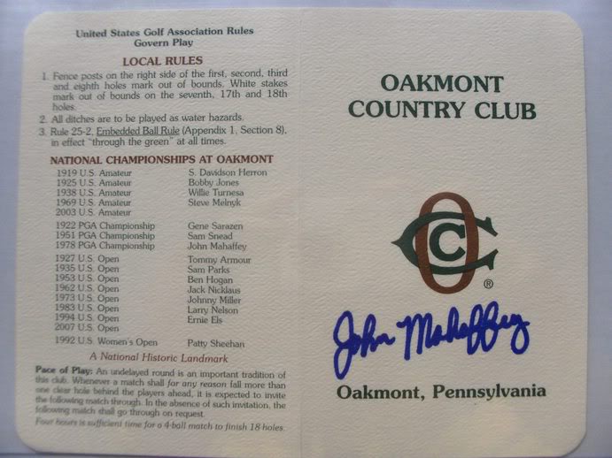 John Mahaffey Signed Oakmont Country Club Scorecard Won His Major
