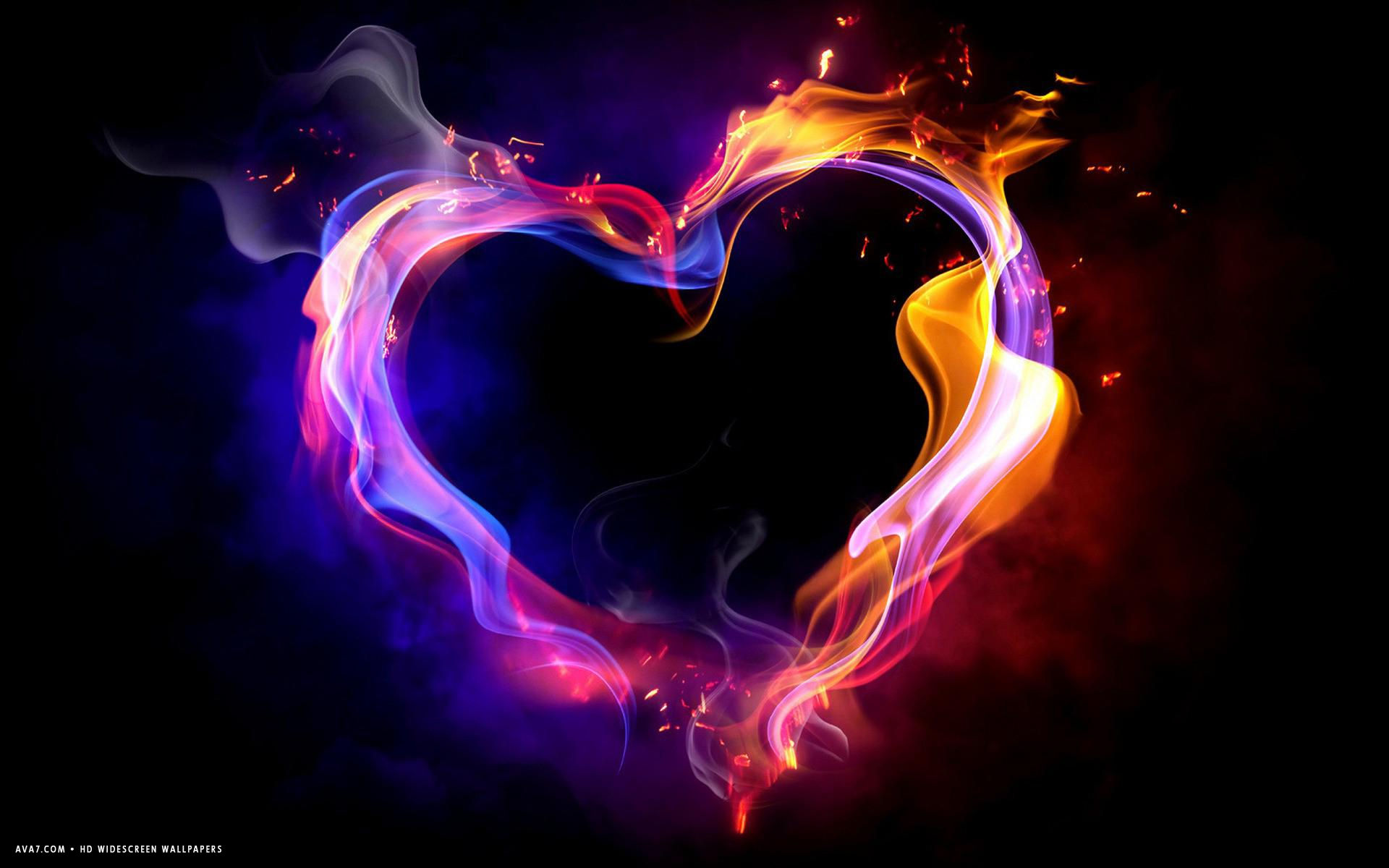 Heart With Flames Art Colorful Shape Black HD