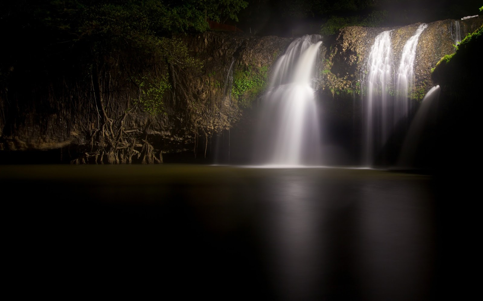 Waterfall At Night HD Wallpaper