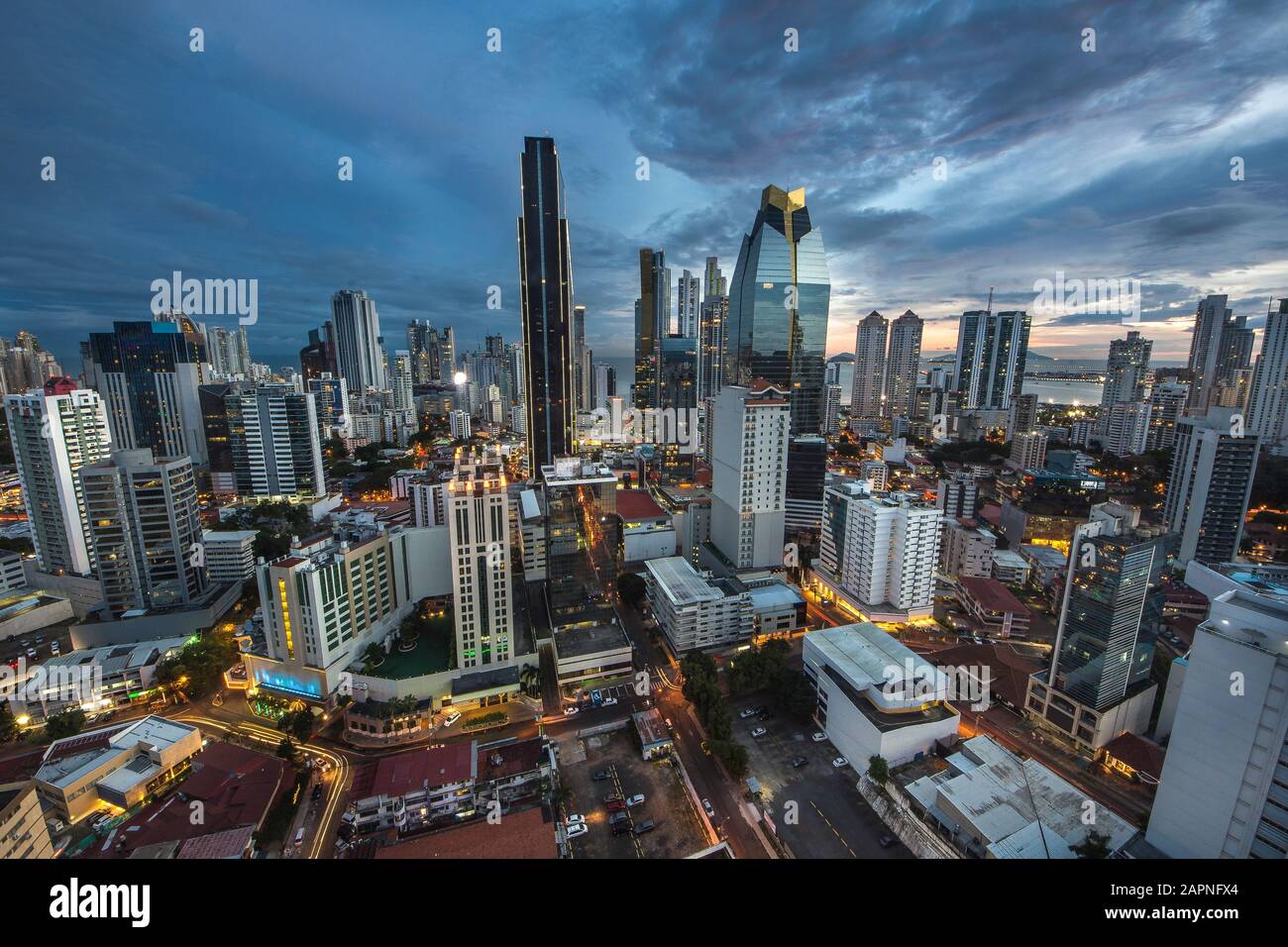 Panama City At Night Stock Photo