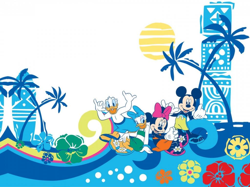 Mouse Donald Duck Palm Trees Minnie Daisy Wallpaper
